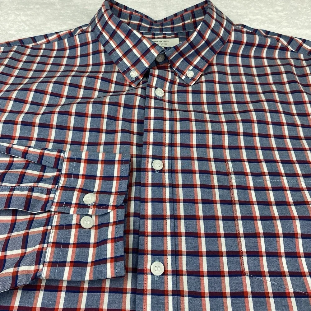 Banana Republic Shirt Men's XXL Red/White/Blue Checks Slim Fit‎ Untuck